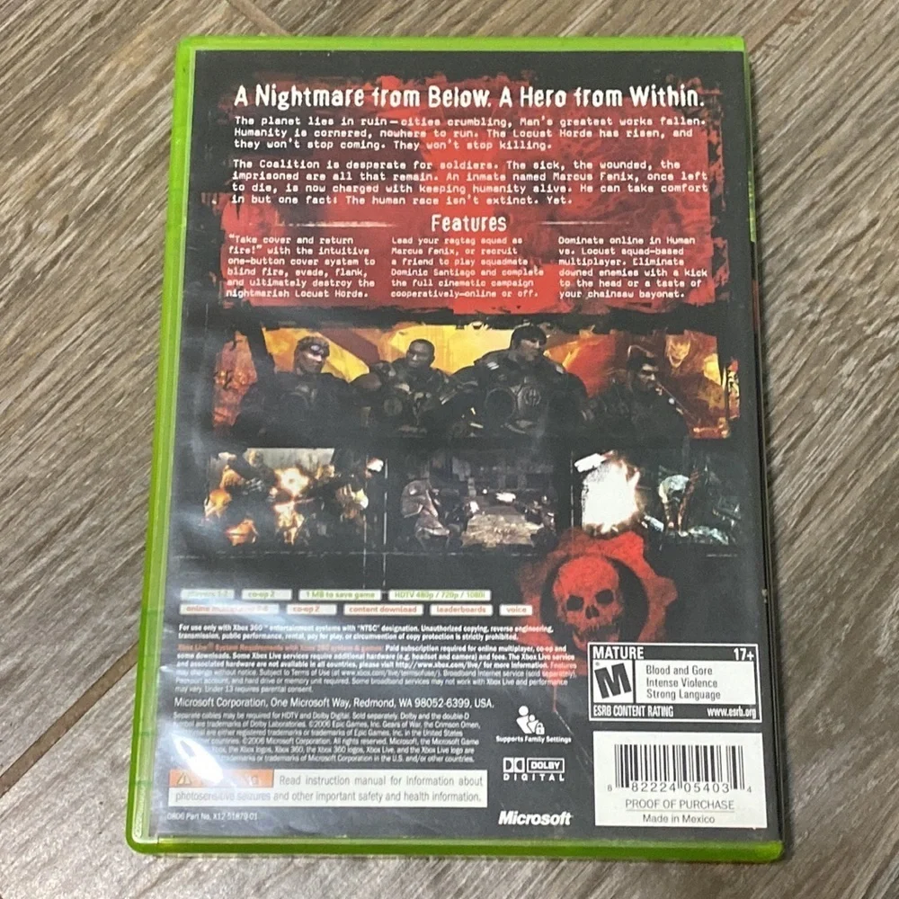 Xbox 360 Gears Of War Game
